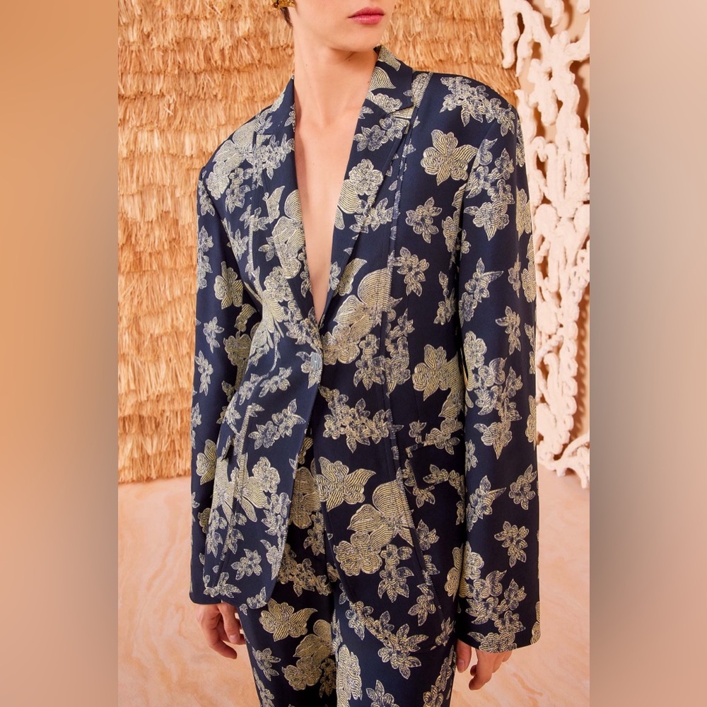 Ulla Johnson Navy and Yellow Floral Blazer